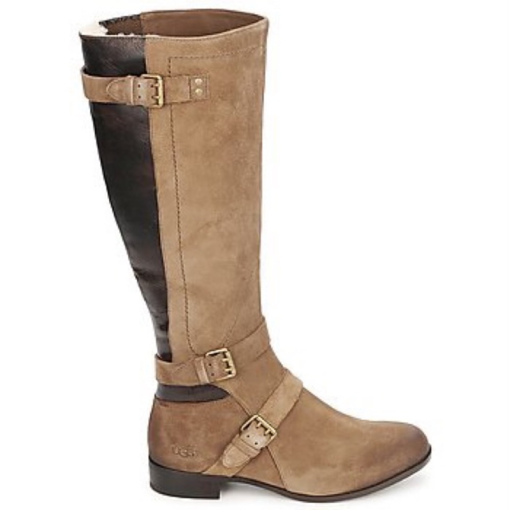 UGG Cydnee Knee High Leather/Suede Lined Riding Boots In Fawn Size 7.5